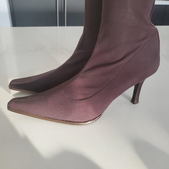 Martinez Valero Women's Dark Brown Stretch Pull On Boots Back Leather Trim 9.5 - Picture 3 of 16